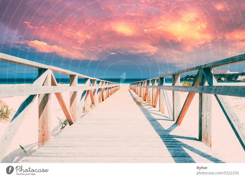 Holzpfad am Strand von Tarifa, Andalusien, Spanien Andalusia schön blau Küste costa Entf Düne Dunes Europa Europäer Feiertag Landschaft Licht mediterran Natur