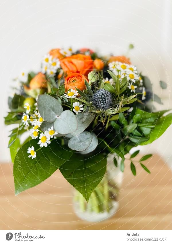 Blumenstrauß Diesteln Blätter Blüte romantisch Dekoration & Verzierung Hochzeit Geschenk Strauß Ranunkeln orange Valentinstag Geburtstag Muttertag Liebe