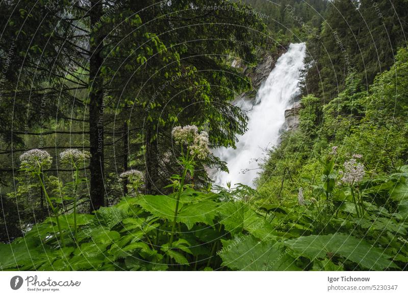 Gipfel des Grawa-Wasserfalls mit Blick auf das Stubaital, Tirol, Österreich wandern Berge u. Gebirge natürlich Alpen Tal Fluss stubai Landschaft grawa tirol