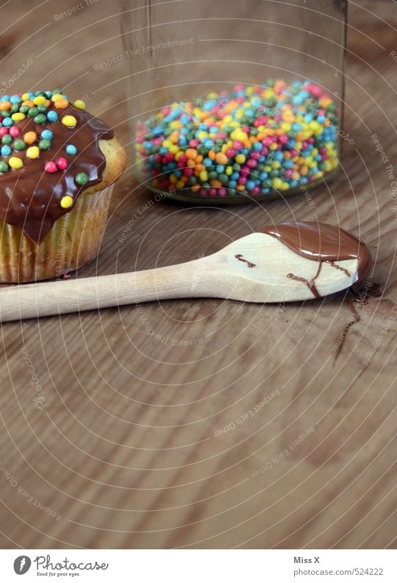 Zuckerschock Lebensmittel Teigwaren Backwaren Kuchen Süßwaren Schokolade Ernährung Kaffeetrinken Löffel Feste & Feiern Geburtstag lecker süß mehrfarbig Muffin