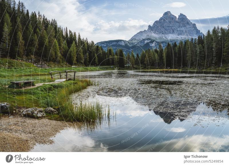 Lago Antorno See, Drei Zinnen im Hintergrund, Dolomiten, Italien antorno alpin Berge u. Gebirge Misurina Italienisch Europa dolomiti lavaredo Natur Wasser Wald