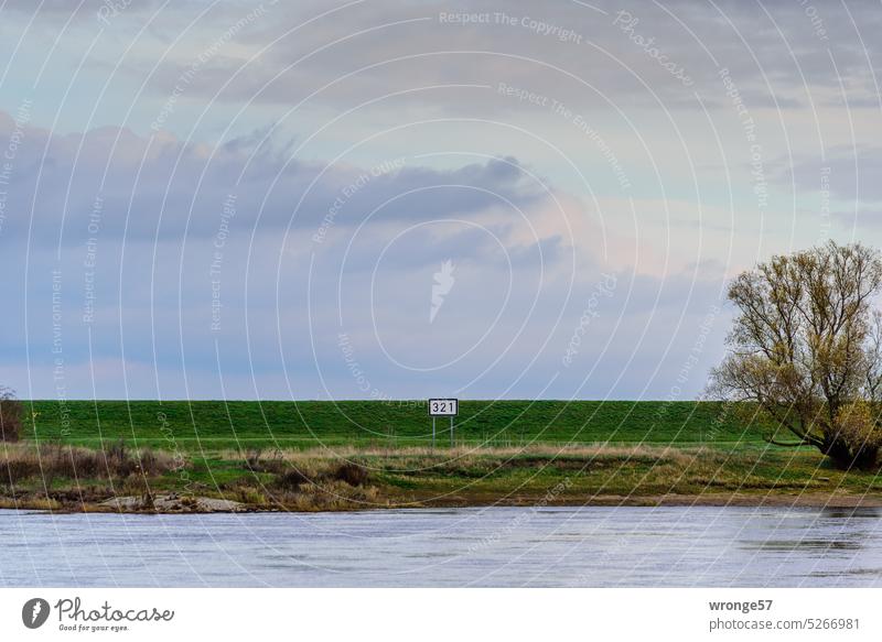 Elbe Flusskilometer 321 Elbufer Elbkilometer Elbkilometer 321 Ufer Deich Außenaufnahme Farbfoto Wasser Himmel Flussufer Menschenleer blaues band