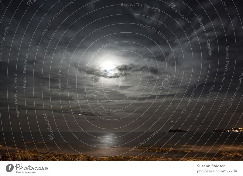 Portmarnock Wasser Wolken Nachthimmel Horizont Mond Vollmond Hügel Wellen Küste Meer Luftverkehr Flugzeug träumen Mitternacht Republik Irland Felsen