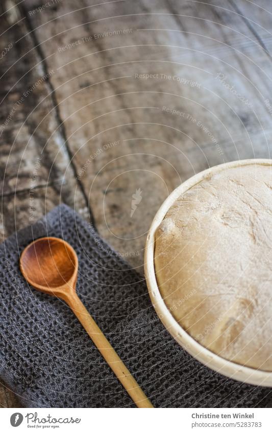 Brotteig in einem Gärkörbchen geschmackvoll authentisch Vorfreude rund wissen was drin ist Tag des Brotes rustikal Tradition lecker Bäckerei Essen zubereiten