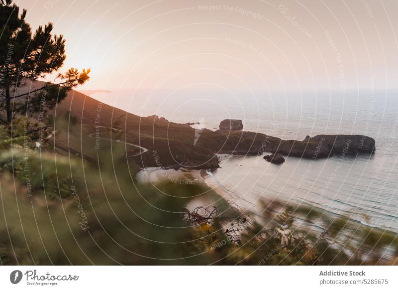 Malerische Kulisse eines grasbewachsenen Hügels in der Nähe des plätschernden Meeres Meereslandschaft Landschaft MEER Küste Natur Sonnenuntergang Meeresufer