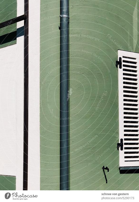 GRÜN für Klimaschutz Haus fassade fenster wand architektur klima farbe bund symetrie Gebäude Regenrinne Außenaufnahme Architektur Wand Fassade Mauer Farbe