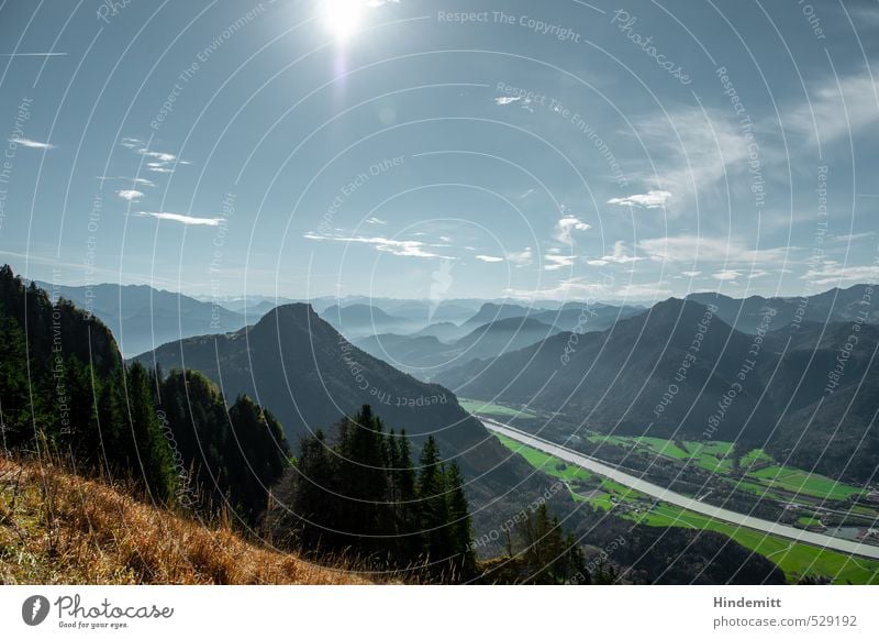 Zwei-Gipfel-Tour | Ins Inntal Ausflug Berge u. Gebirge wandern Himmel Wolken Herbst Schönes Wetter Nebel Wiese Wald Alpen Schneebedeckte Gipfel leuchten blau