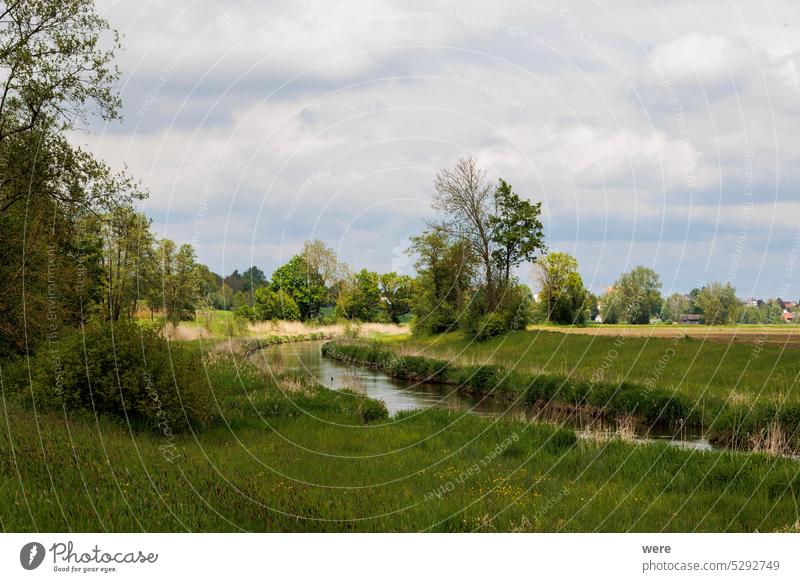 Hügellandschaft mit grünen Wiesen und gelben Rapsfeldern im Schmuttertal bei Augsburg Textfreiraum Feld Bereiche hügelig Landschaft Natur niemand