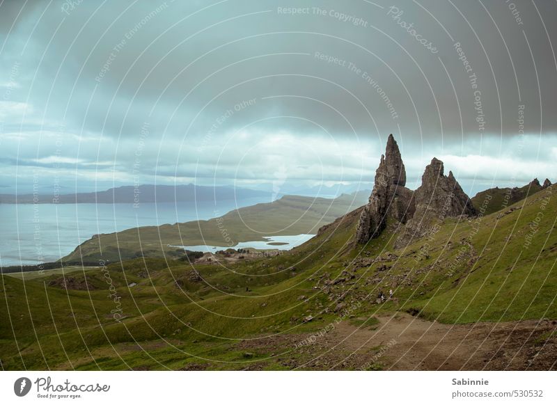 [Skye 18] Old Man of Storr Umwelt Natur Landschaft Urelemente Erde Himmel Wolken Sommer Klima schlechtes Wetter Unwetter Sturm Pflanze Gras Moos Felsen