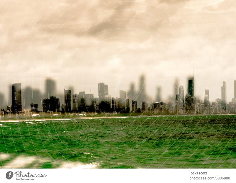 unglaublich verrückte Skyline Panorama (Aussicht) Pazifik Silhouette Küste Doppelbelichtung modern Reaktionen u. Effekte Illusion außergewöhnlich