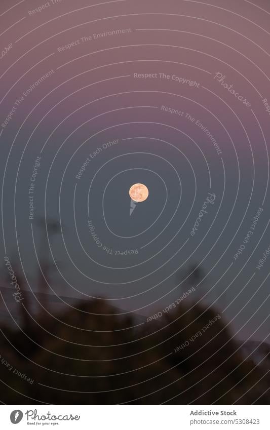 Malerischer Sonnenuntergangshimmel mit Vollmond im Hochland Mond Himmel Tal Berge u. Gebirge Mond- malerisch Landschaft idyllisch glühen Abend Umwelt glänzend