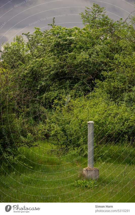 Gewitterwolken über einer großen Hecke mit Markierung Wolken Lichtstimmung grauer Himmel Wetter Stimmung Veränderung Stimmungsbild Wetterlage Elemente Umwelt