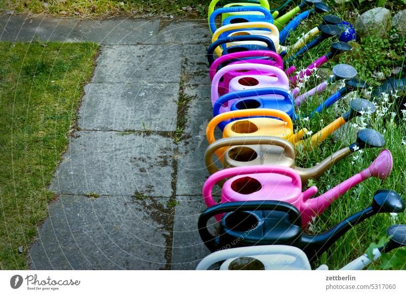 Zwölf Gießkannen abend auswahl blühen blüte dunkel dämmerung erholung erwachen ferien frühjahr frühling frühlingserwachen garten gießen gießkanne hecke himmel