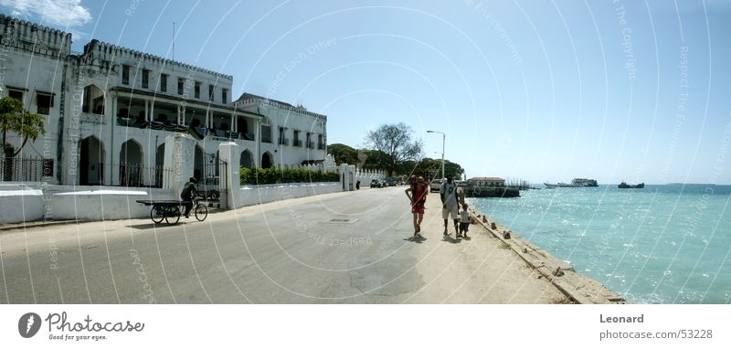 Zanzibar Insel Palast Gebäude Meer Afrika Tourist Mann Wasserfahrzeug Baum Straße Mensch