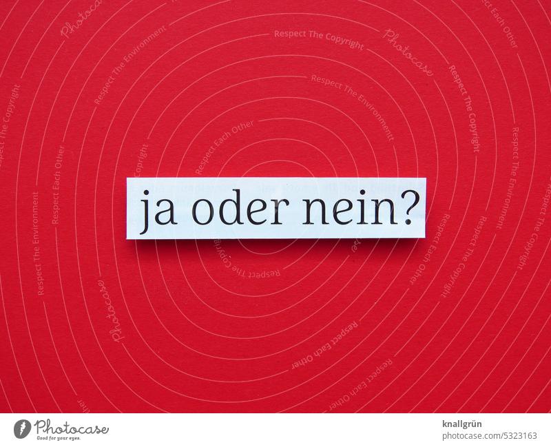 Ja oder nein? Entscheidung Fragen unsicher Fragezeichen Sorge Irritation ratlos fragend Rätsel verwirrt Kommunikation Kommunizieren Buchstaben Farbfoto