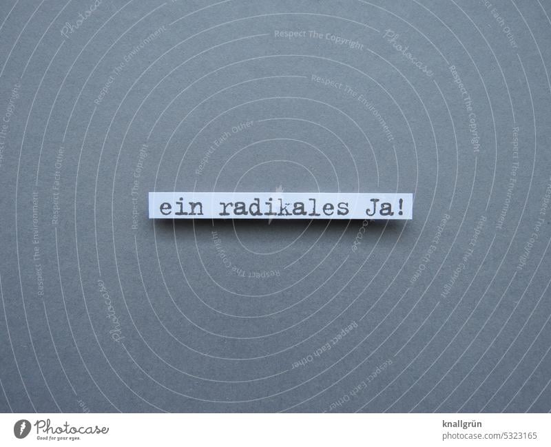 Ein radikales Ja! Entscheidung Zustimmung mit sicherheit wählen positiv Entschlossenheit entschieden unbeirrbar Farbfoto Text Hintergrund neutral Buchstaben