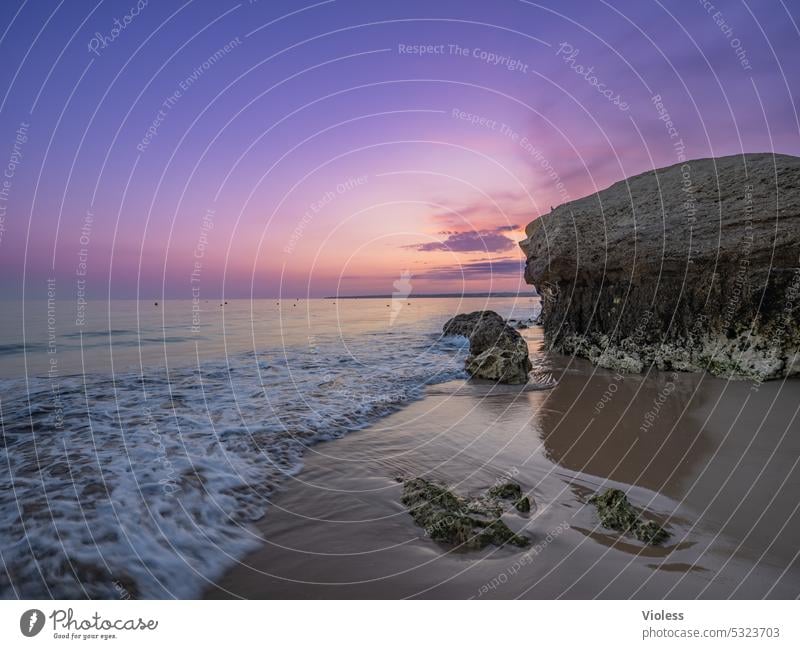 Sonnenuntergang am Strand von Gale II Portugal Reisen Meer Atlantik Felsen Höhle Spiegelung Wellen