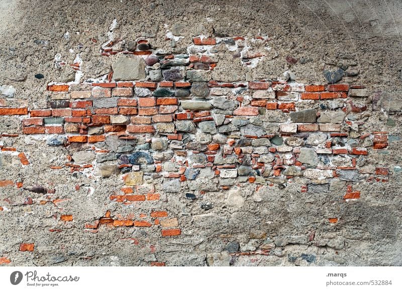 Gemauert Mauer Wand Beton alt einfach grau rot Backsteinwand Hintergrundbild Farbfoto Außenaufnahme Muster Strukturen & Formen Menschenleer Textfreiraum links