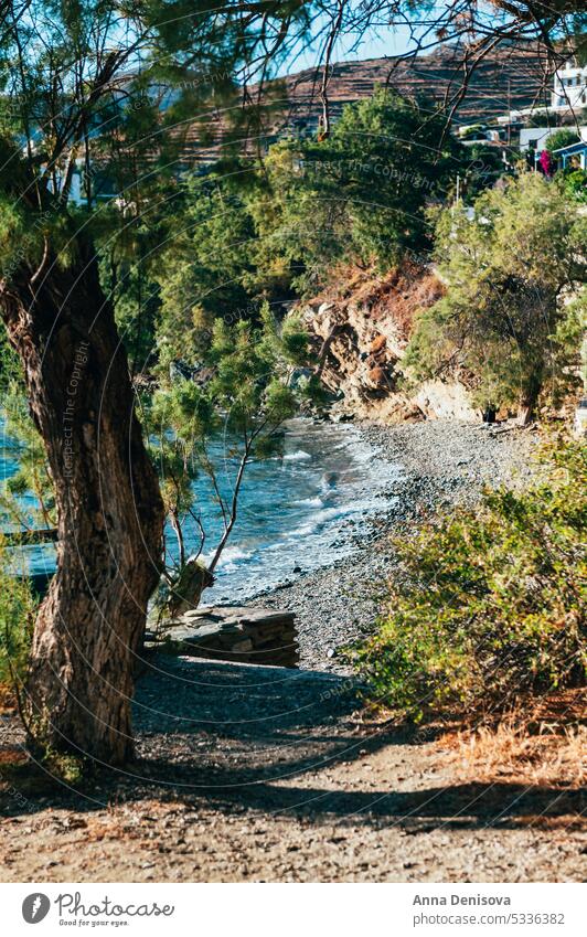 Stavros Strand, Tinos, Griechenland Kykladen agios romanos Bucht blau reisen Wasser MEER Insel kykladisch Haus Insel Tinos Kykladen-Inseln ägäisch Himmel