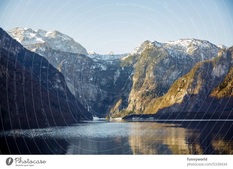 Winterlicher Königssee schönau schoenau am koenigssee Urlaub Panorama Alpen Berchtesgaden Natur Berge u. Gebirge Bayern Berchtesgadener Alpen Landschaft Wasser