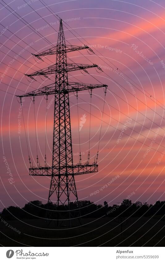 Energie Strommast Hochspannungsleitung Himmel Energiewirtschaft Industrie Abendstimmung Leitung Elektrizität Technik & Technologie Außenaufnahme Stromtransport