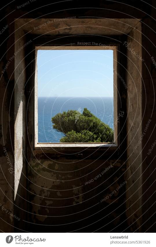 Meerblick von einem verlassenen Gebäude an der Küste Portugals verlassenes Gebäude Haus an der Küste Küsten-Inneres Küstenlinie Rahmen Horizont Landschaft Natur