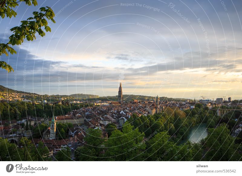 Bern city Stadt Altstadt Dom ästhetisch außergewöhnlich Zufriedenheit Berner Altstadt Berner Münster Rosengarten Sonnenuntergang Stimmung Beleuchtung Ast Wolken