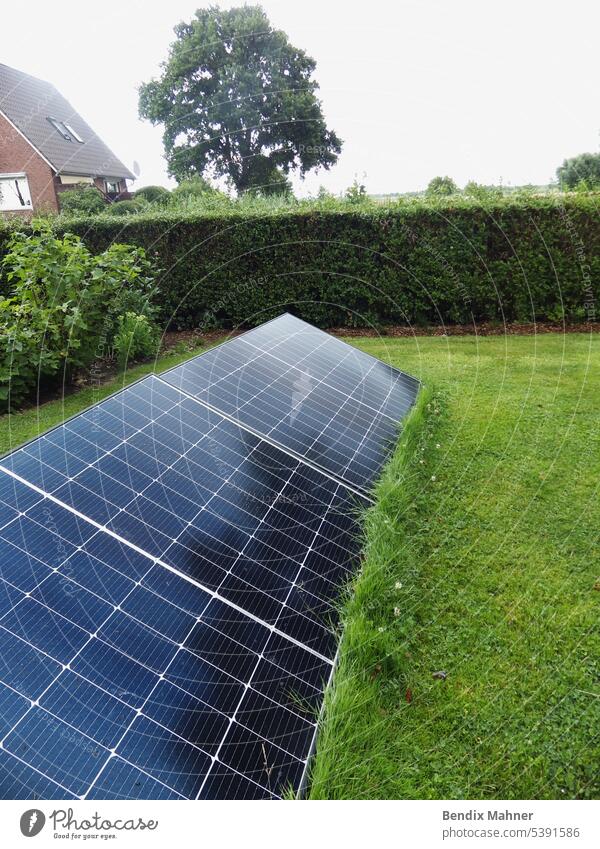 Ein üppiger Garten erblüht unter der strahlenden Sonne, während Solarzellen die Energie der Sonne nutzen und so die Schönheit der Natur und nachhaltige Energie in perfekter Harmonie miteinander verbinden.