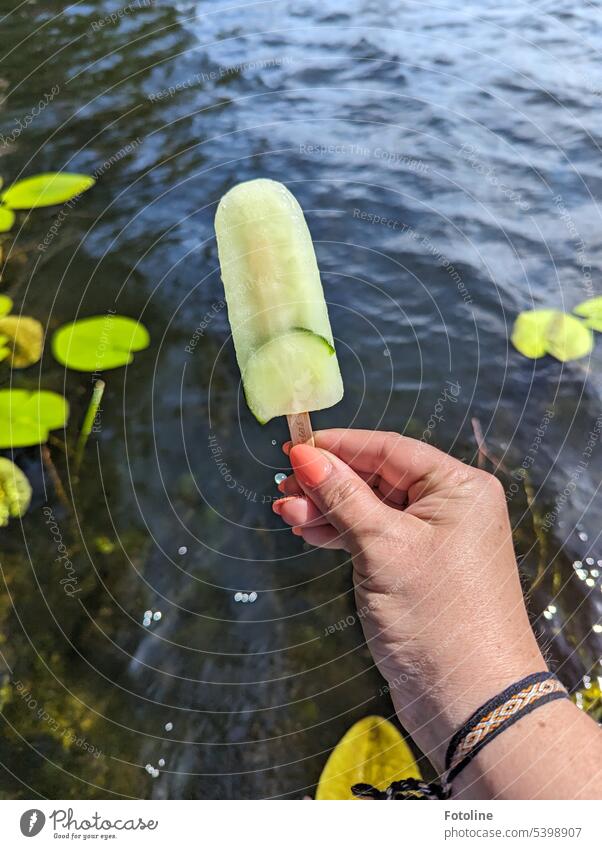 Ab ans Wasser und ein leckeres Eis genießen. Heute gibt's ein Eis am Stiel in der Geschmacksrichtung Gurke/Limette. Hmmmmmm! Stieleis Speiseeis Sommer