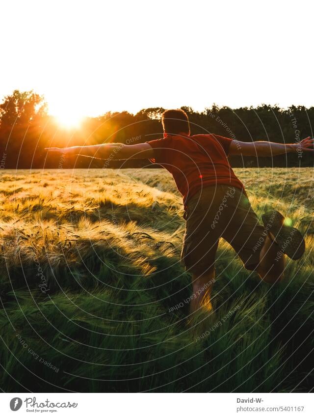 Der Sonne entgegen - Lebensfroh Lebensfreude fliegen Schwerelosigkeit Mann Leichtigkeit Sonnenuntergang Sonnenlicht Sommer Freiheit Freude Natur Schweben