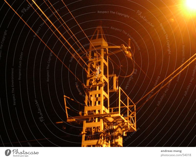 Strommast Nacht Licht Elektrizität Kabel Leitung dunkel Kraft dark night electricity
