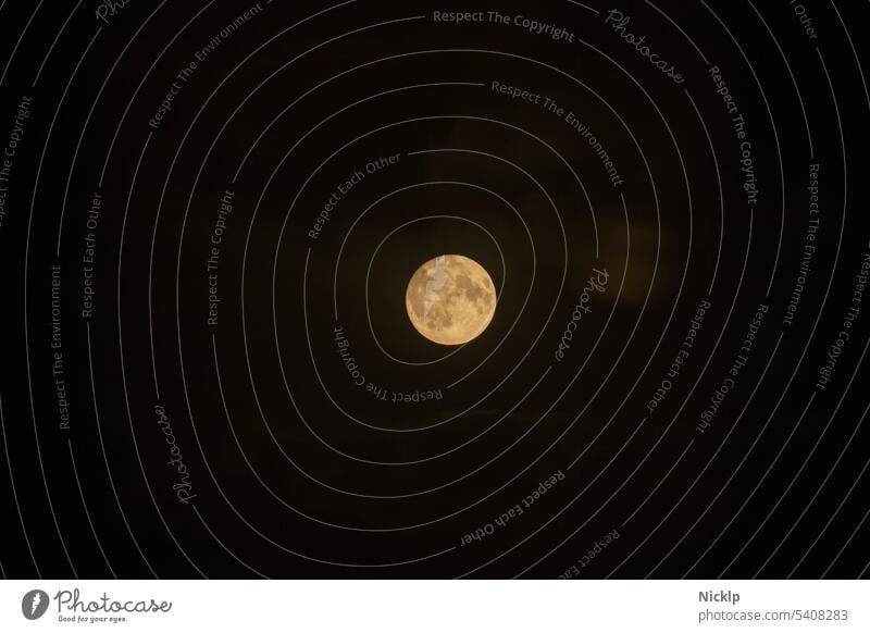 Vollmond mit Wolken - Mond Nacht dunkel Nachthimmel Mondschein August leuchten gelb Gelblich Abend Juni Mondkrater Himmelskörper & Weltall Menschenleer