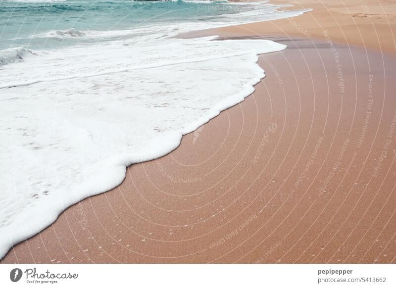 aufgewühlte Gischt an einem wunderschönen Strand Gischtwasser Wasser Wellen Meer Küste Sand Brandung Natur Ferien & Urlaub & Reisen Urelemente Wellengang Sommer