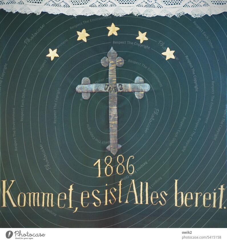 Fünf-Sterne-Einladung Altarschmuck Parament Stoff alt historisch Tradition Religion & Glaube evangelisch Protestantismus Dorfkirche Bibelspruch Bibelwort