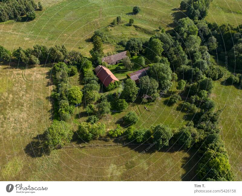 Bauernhof von Oben Drohnenansicht Sommer wiesen Natur Wiese Landschaft Gras Wiesen grün Außenaufnahme Umwelt Baum Pflanze Bäume Menschenleer Farbfoto Tag Grün