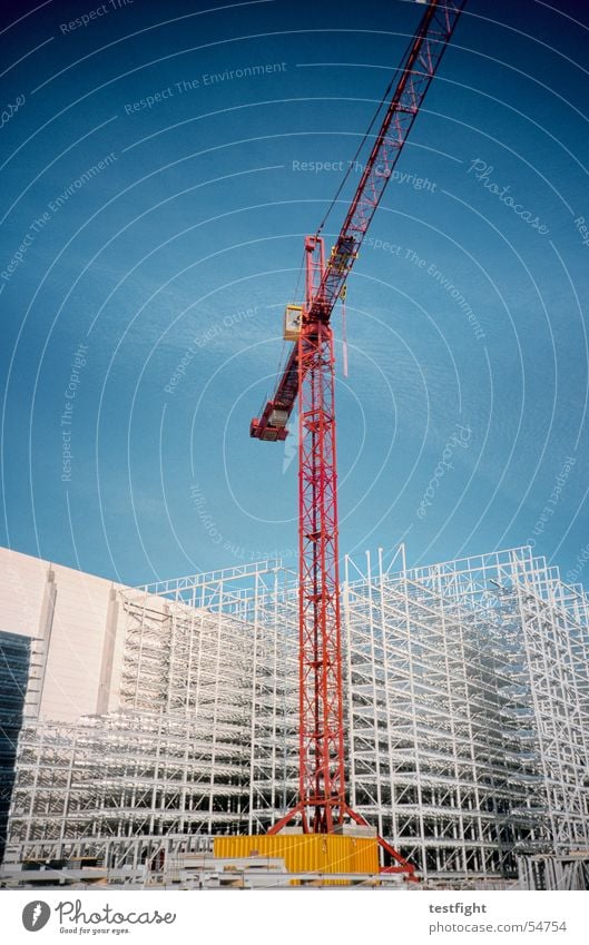 baustelle Baustelle Kran Gebäude Industriefotografie Stadt Sommer Himmel bauen Baugerüst Lagerhalle crane build building Sonne sky sun