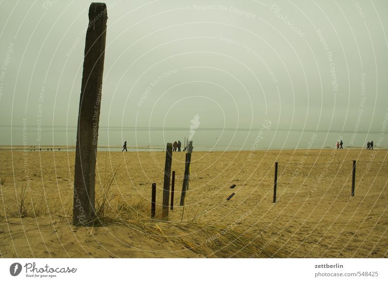 Links deutsch, rechts polnisch Meer Ostsee Ferne Horizont Fernweh Strand Sand Sandstrand Balken Stab Holz Spaziergang Spazierweg Strandspaziergang