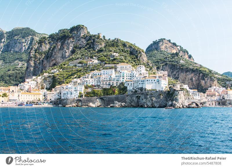 Amalfiküste - Positano am Tag Italien Küste Sommer Landschaft Natur Tourismus Ferien & Urlaub & Reisen Meer Wasser Häuser küsten Bäume Klippe Schönes Wetter