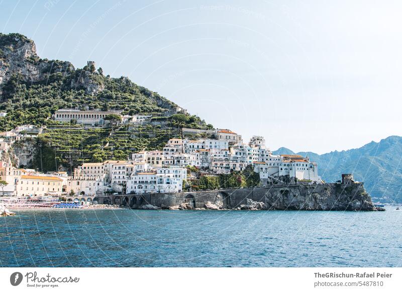 Amalfiküste - Positano am Tag Italien Küste Sommer Landschaft Natur Tourismus Ferien & Urlaub & Reisen Meer Wasser Häuser küsten Bäume Klippe Schönes Wetter