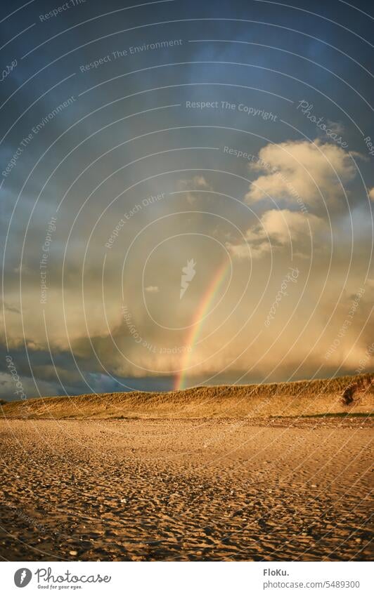 Regenbogen und Wolken an dänischem Strand Dänemark Sonnenschein Himmel Meer Landschaft Natur Küste Ferien & Urlaub & Reisen blau Nordsee Nordseeküste Sand Dünen