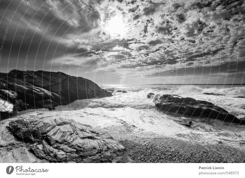 Recreation Umwelt Natur Landschaft Urelemente Sand Luft Wasser Himmel Wolken Sonne Sonnenlicht Klima Wetter Unwetter Wind Wellen Küste Strand Bucht Meer Gefühle