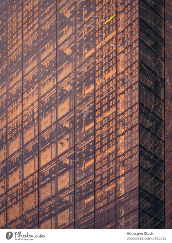 Braunes Hochhaus mit mehreren Fenstern Gebäude Großstadt Fassade mehrstöckig modern Design Außenseite Architektur hoher Anstieg Zeitgenosse Wolkenkratzer Licht