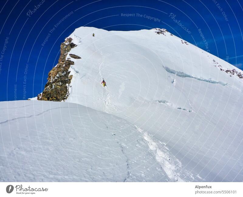 Gipfelanstieg Gletscher Bergsteigen Berge u. Gebirge Klettern Alpen Schnee Eis Schneebedeckte Gipfel wandern Felsen Winter Außenaufnahme Farbfoto Natur Frost