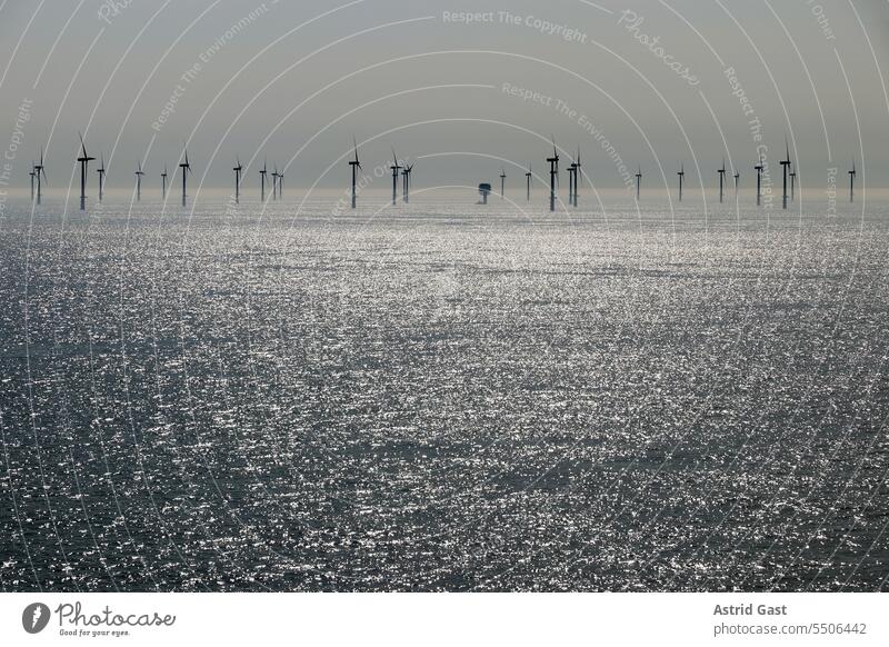 Offshore-Windpark im Meer. Windkraftanlage im Wasser offshore-windpark meer wasser windräder windrad hochsee windpark gewässer windkraft windkraftanlage strom