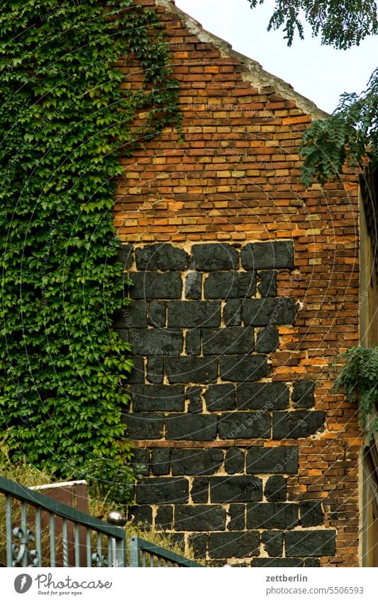 Geflickter Giebel altstadt anhalt aschersleben gebäude haus historisch historische altstadt kleinstadt licht mauer mittelalter morgen reise sachsen-anhalt sonne