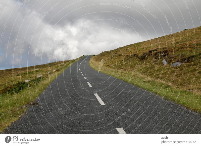 Am Ende der Welt Irland Straße Wege & Pfade Hügel Gras Wiese Wolken Natur grün Republik Irland Landschaft schlechtes Wetter Berge u. Gebirge