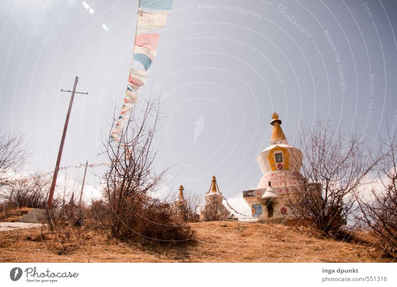 Tibetean Village Umwelt Natur Landschaft Berge u. Gebirge Gipfel China Yunnan Abenteuer Ferien & Urlaub & Reisen Religion & Glaube Buddhismus Gebetsfahnen