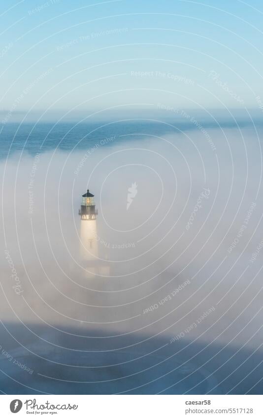 Malerischer Leuchtturm in den frühen Morgenstunden, Yaquina Head in Oregon Nebel Küste Meer Licht Natur historisch pazifik MEER Wasser Gras Landschaft alt