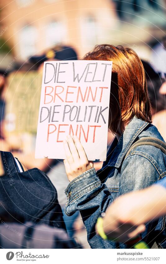 Die Welt brennt - die Politik schläft! - Globaler Klimastreik - Protestdemonstration Aktivist Berufung Atmosphäre Hintergrund blau Wandel & Veränderung