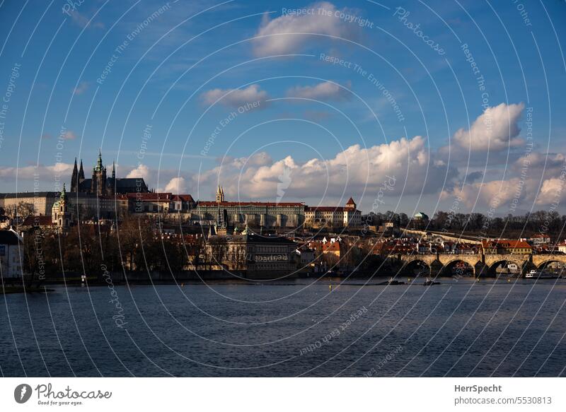 Prag mit Karlsbrücke und Burgberg Moldau Brücke Fluss Europa Tschechien Stadt Ferien & Urlaub & Reisen Außenaufnahme Altstadt Tourismus urban Städtereise